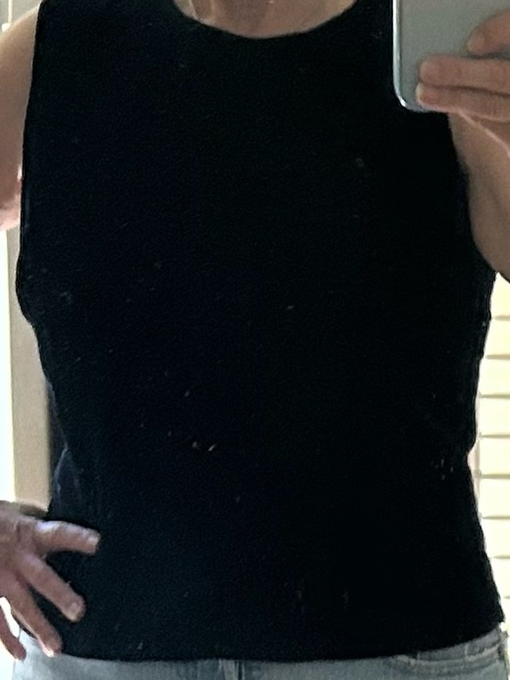 Classic Navy Blue Velvety Sleeveless Knit Top S